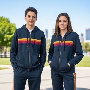 PRELOVED Aviator Nation youth 14 navy Hoodie Tracksuit with Colorful Stripes